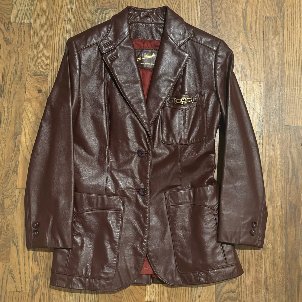 Vintage 70s 80s Etienne Aigner Maroon Oxblood Leather Blazer Jacket Size 6